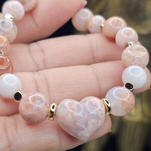 PETAL AGATE Heart Bracelet with Gold or SILVER Accents
